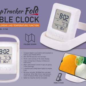 A146 – TempTracker Fold: Table Clock with Calendar and Temperature function | Folding design | Mobile Stand function