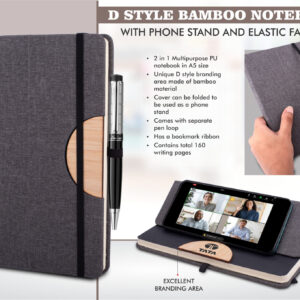 B126 – D style Bamboo notebook with Phone stand and Elastic fastener