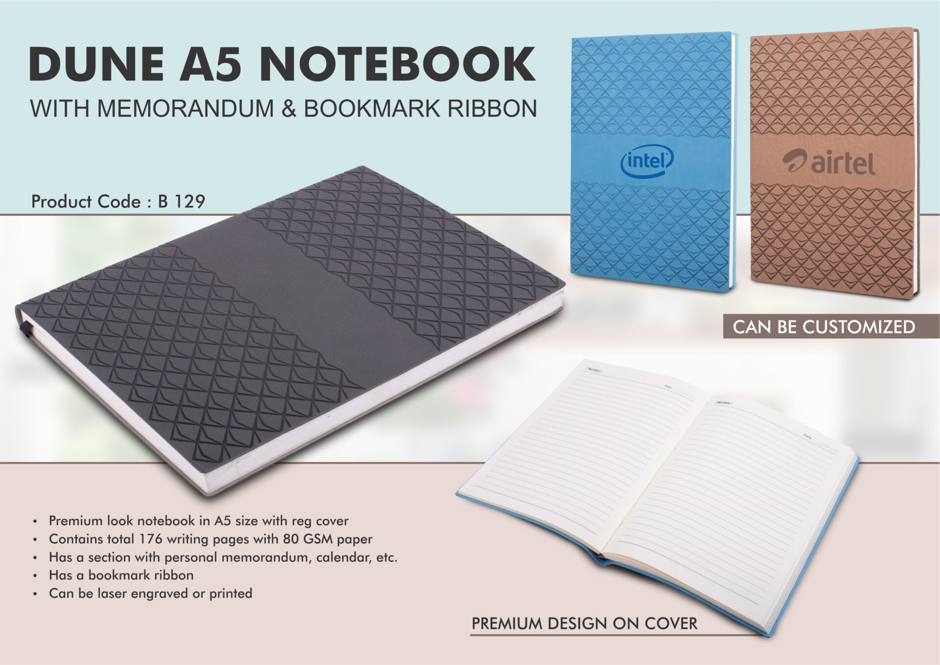 B129 – Dune A5 notebook with memorandum & Bookmark ribbon