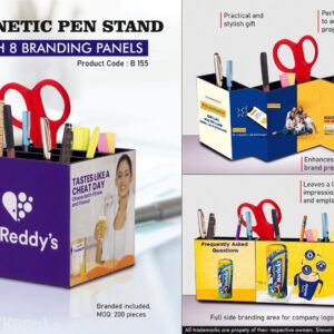 B155 – Magnetic Pen stand with full side branding area | Branding included MOQ 200 pc