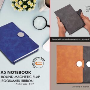B159 – A5 notebook with round magnetic flap & bookmark ribbon
