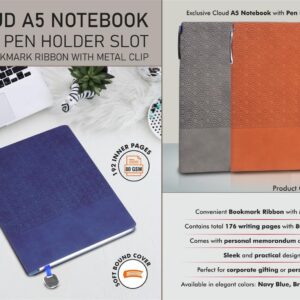 B165 – Cloud A5 Notebook with Pen holder slot and Bookmark Ribbon with Metal clip