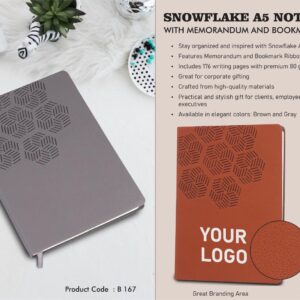 B167 – Snowflake A5 Notebook with Memorandum and Bookmark Ribbon | HD texture PU