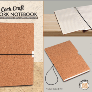 B172 – CorkCraft A5 Cork Notebook with Elastic Fastener and Metal Corner Protector