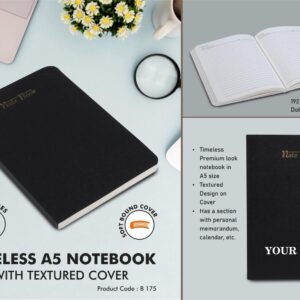 B175 – Timeless A5 notebook with textured cover | 192 pages with Graph, Dots & Tear off Sheets