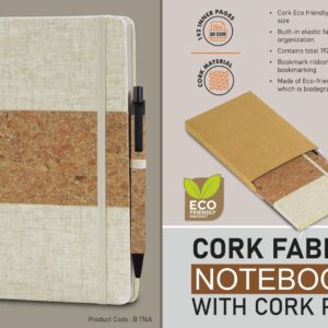 B176a – Cork fabric notebook with Cork Pen | 200 writing sheets | Comes in Eco box