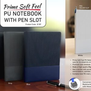 B187 – Prime Soft feel PU notebook with Pen slot | A5 size | With memorandum & Metal Bookmark ribbon