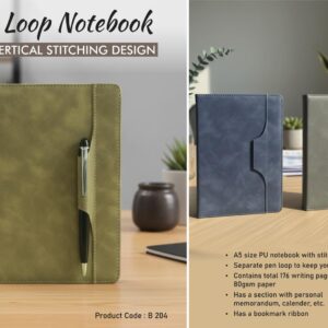 B204 – Pen Loop notebook with Vertical Stitching design and bookmark ribbon
