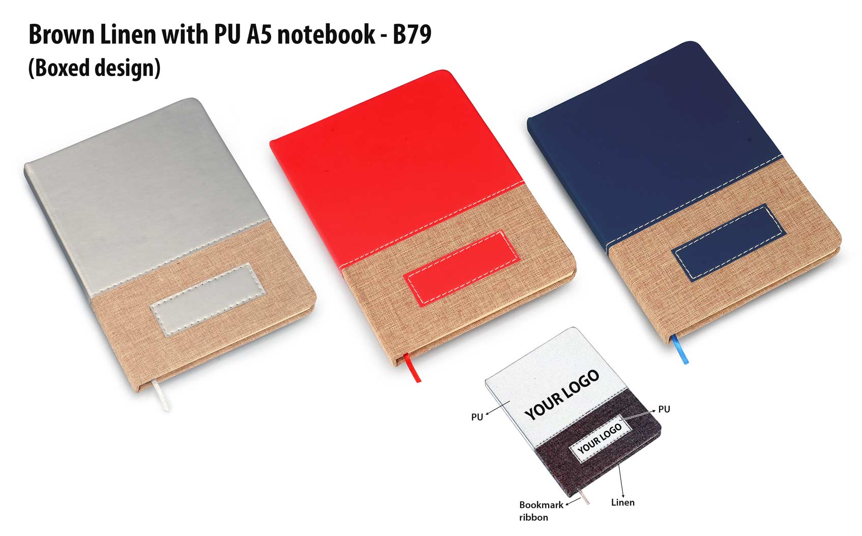 B79 – Brown Linen with PU A5 notebook (Boxed design)