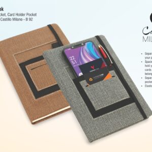 B92b – A5 notebook with mobile pocket, card holder pocket & pen loop by Castillo Milano | Made in India