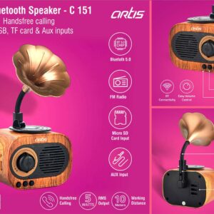 C151 – Artis Retro Bluetooth speaker | 5W output | Handsfree calling | Supports USB, TF card & Aux inputs (BT12) (MRP 2499)
