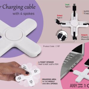 C187 – Spinner Charging cable with 4 spokes | Dual Input USB A & C | Supports output to all Phones