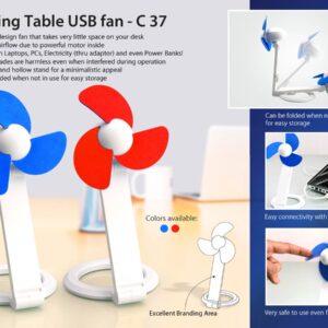 C37 – Folding Table USB fan with safety blades and USB cable