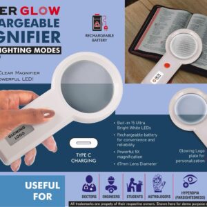 E350 – PowerGlow Rechargeable Magnifier with 3 lighting modes & Glowing Logo plate | Type C charging