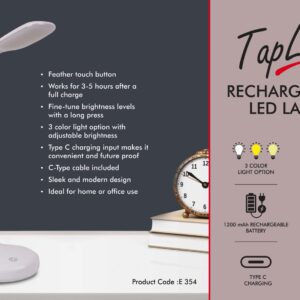 E354 – TapLite : Rechargeable LED lamp | 3 Color light with Brightness adjustment | Type C Charging