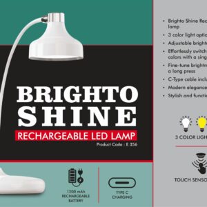 E356 – Brighto Shine : Rechargeable LED lamp | 3 Color light with Brightness adjustment | Type C Charging