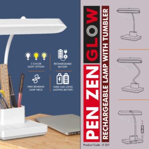 E357 – PenZen Glow: Rechargeable lamp with tumbler | 3 color light with Brightness adjustment | Double battery for twice as long working time | Side light adds to appearance