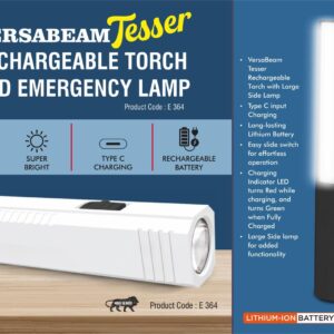E364 – VersaBeam Tesser: Rechargeable Torch with Emergency Lamp | Type C Charging