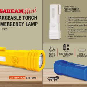 E365 – VersaBeam Mini: Rechargeable Torch with 2 Light modes, Blinker and Emergency Lamp | Type C Charging | With Pocket Clip