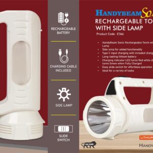 E366 – HandyBeam Sonic: Rechargeable Torch with Side Lamp | Charging Cable included