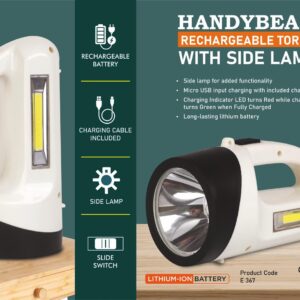 E367 – HandyBeam: Rechargeable Torch with Side Lamp | Charging Cable included