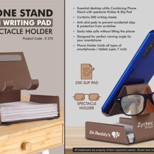 E372 – Metal Phone stand with Writing pad & Spectacle holder | 200 writing sheets | Perfect for glasses & goggles