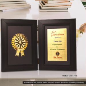 F15 – Book Style Folding Trophy with Award Motif | 8.5 x 6.5″ | Solid Background