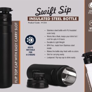 H224 – SwiftSip Insulated Steel bottle | Flip top cap with easy carry slot | 500 ml approx