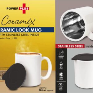 H300 – Ceramix: Ceramic Look mug with Stainless Steel inside | Lid included | Capacity 350ml approx