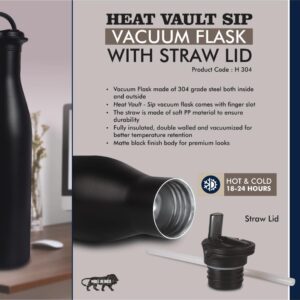 H304 – HeatVault Sip: 900 ml vacuum flask with Straw lid | 304 steel inside & outside | 18 hours hot/cold