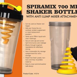 H314 – SpiraMix 700 ml Shaker Bottle with Anti Lump mixer attachment