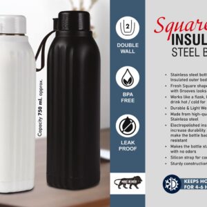 H318 – Square II: Insulated Steel Bottle | Keeps Hot & Cold for 4-6 Hours | Strap for Carrying easily | Capacity 750 ml approx
