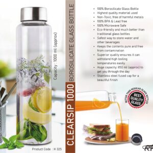H325 – ClearSip 1000: Borosilicate Glass Bottle with Steel cap | Capacity 1000ml