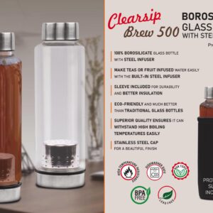 H327 – ClearSip Brew 500: Borosilicate Glass Bottle with Steel Infuser | Steel cap | Capacity 500ml