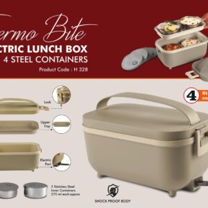 H328 – ThermoBite: Electric Lunch Box with 4 Steel Containers