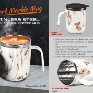 H333 – Oxford Marble Mug: Stainless Steel Double wall Coffee mug Marble Finish | Leakproof | Capacity 460ml approx
