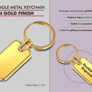 J116a – Rectangle metal keychain in Gold finish (Double side laser)