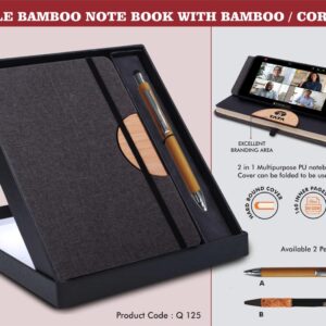 Q125 – Notebook Gift set Eco: D Style Bamboo Note Book With Bamboo / Cork Pen