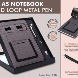 Q126 – Gray Notebook Gift set: Multifunction Notebook With Classy Metal Pen