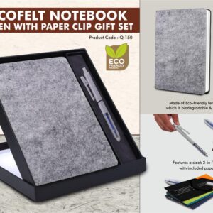 Q150 – EcoFelt Notebook Gift set: A5 Eco Notebook With Paper Clip Gel Pen