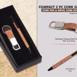 Q157 – Compact 2 Pc Cork Gift Set: Cork Pen & Metal Cork Keychain