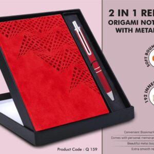 Q159 – 2 in 1 Red Set: Origami notebook with Metal Pen
