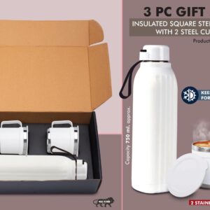 Q179 – 3 pc Gift Set : Insulated Hexa Steel bottle with 2 Steel cups | Keeps hot for 4-6 hours