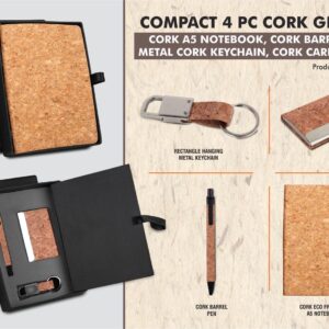 Q185 – Cork 4 pc set: Cork notebook with card holder, hanging cork keychain and cork pen