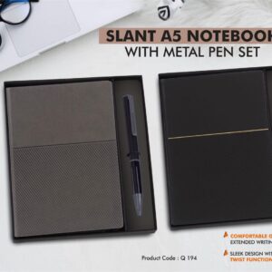 Q194 – 2 in 1 Set: Slant A5 notebook with Metal Pen in Gift Box