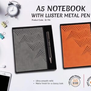 Q196 – 2 in 1 Set: A5 notebook with Luster Metal Pen in Gift Box