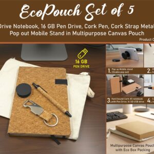 Q227 – EcoPouch Set of 5: Cork Utility Pro Kit in Multipurpose Canvas Pouch