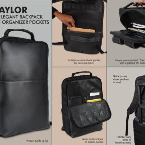 S52 – Taylor: Full PU Elegant backpack with Front organizer and Hidden back pocket