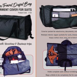 S53 – William: Travel Duffel Bag with Garment cover for Suits | Fully openable design | Separate Shoe compartment