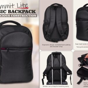 S60 – Summit Lite: Classic backpack with spacious construction & maroon highlights | 4 zipper pockets & 2 side mesh pockets | Stroller carry strap